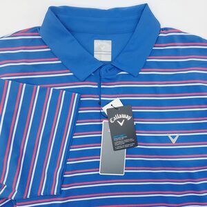 Callaway Opti-Dri Striped Polo Golf Shirt Men's XXL Blue Pink White UPF NEW!